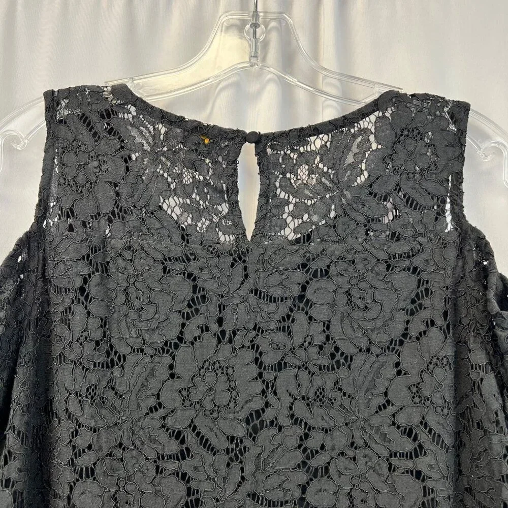 Lee Cold Shoulder Short Sleeve Lace Blouse Women’s Size M Keyhole Back Lined - Picture 6 of 9